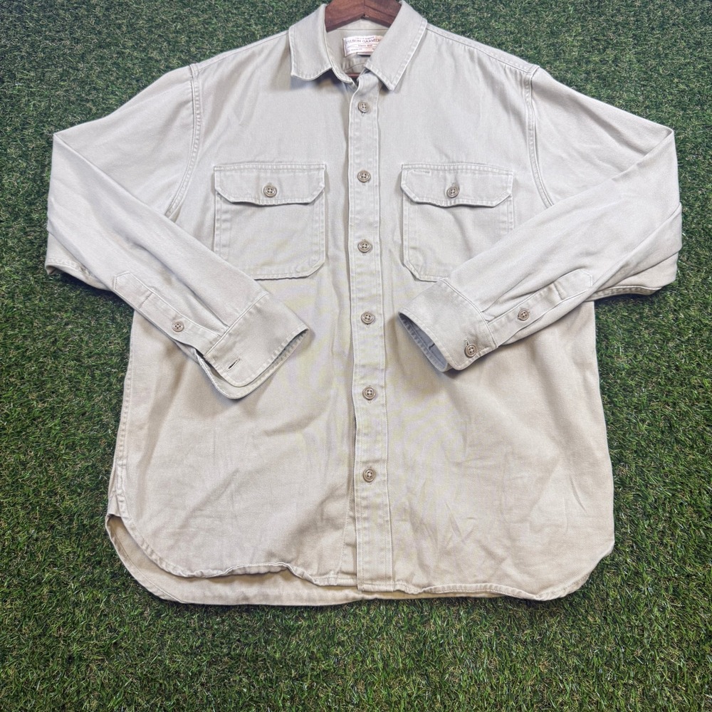 Filson Garment Mens Medium Tan Khaki Twill Long Sleeve Button Down Work Shirt